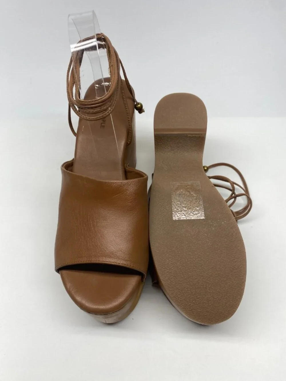 Free People Womens Front Row Wrap Clogs Luggage Leather Brown Platform Wedge 9.5
